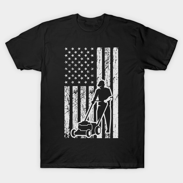 Lown mowing, American Flag, 4th of July T-Shirt by FabulousDesigns